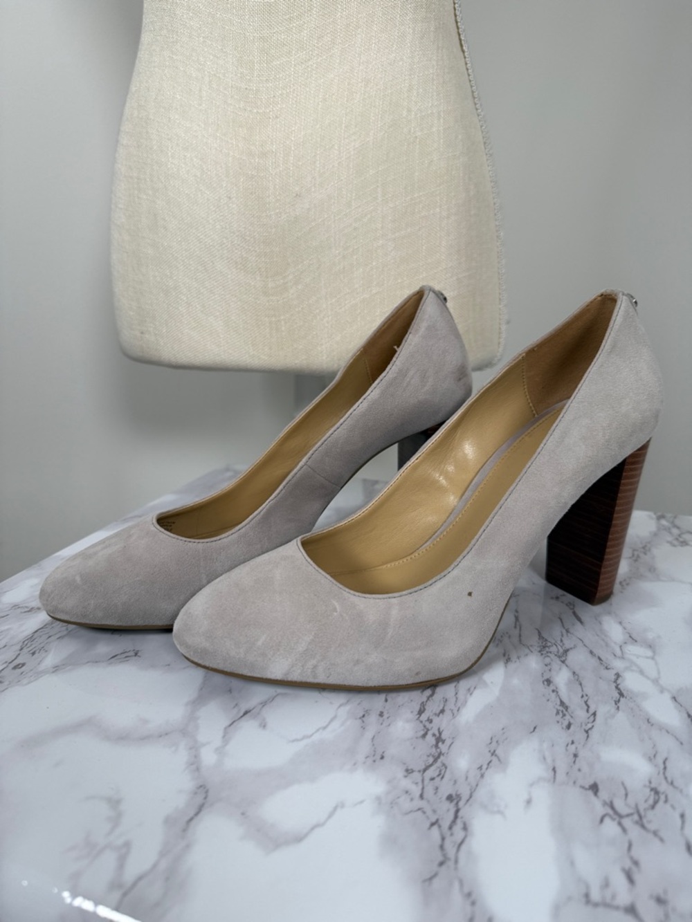 MICHAEL Michael Kors Light Gray Suede Block Heel Pumps